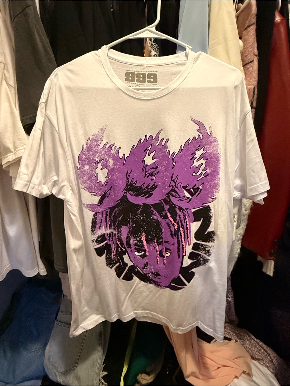 Authentic Juice Wrld 999 Purple Graphic Short Sleeve Tee - White